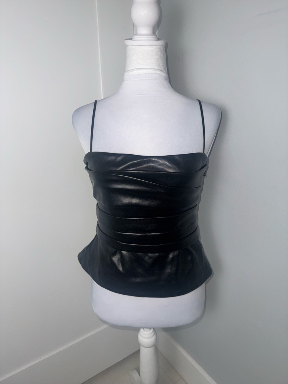 SIMKHAI Imara Vegan Leather Bustier Top in Black/Size 4 - Picture 5 of 11